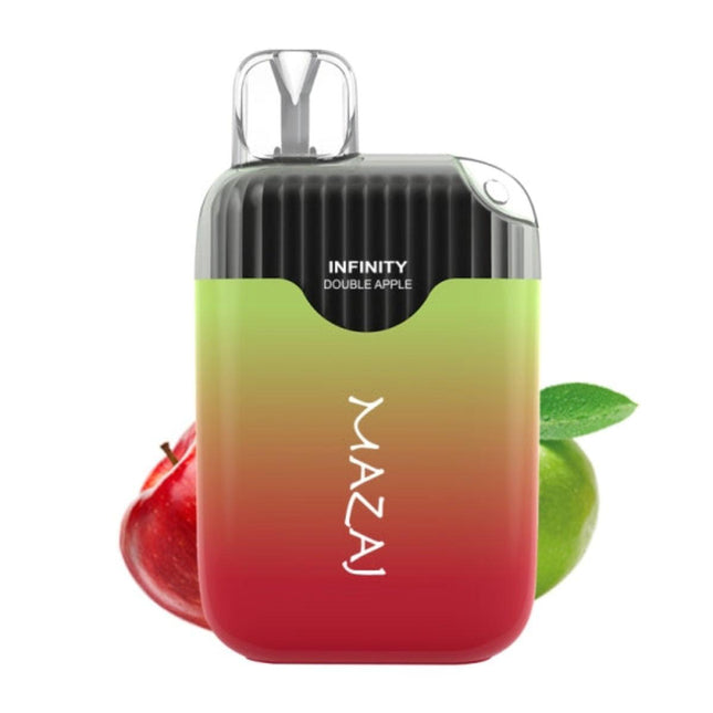 Mazaj Infinity 4.5K Double Apple disposable vape, in black with double apple flavor, 4500 puffs, Mazaj Disposable brand.