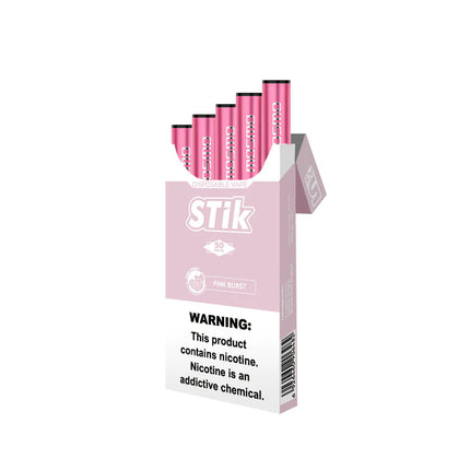 Pink Burst Mosmo Stick disposable vape with strawberry, grapefruit, and berry flavors, 5-pack, in a sleek design.