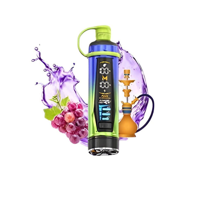 Mosmo Storm GT 35K disposable shisha in grape mint flavor, featuring colorful design and 35000 puffs, salt nic ready.