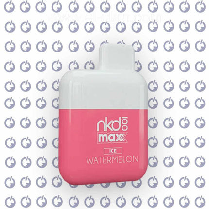 Naked Max Watermelon Ice disposable vape featuring a vibrant watermelon design with icy accents.