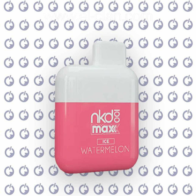 Naked Max Watermelon Ice disposable vape featuring a vibrant watermelon design with icy accents.