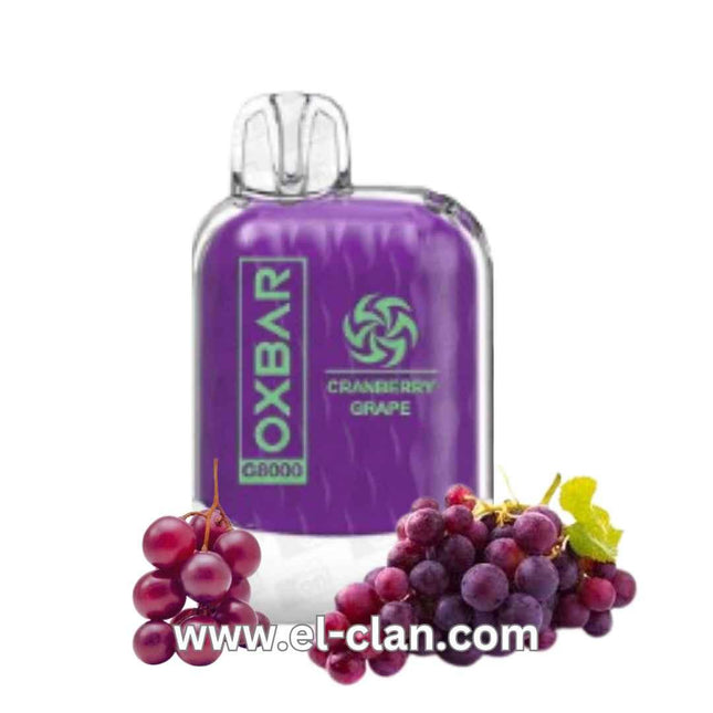 Oxbar G8k Cranberry Grape disposable vape pen with 8000 puffs and 50mg salt nicotine, featuring cranberry and grape flavor.