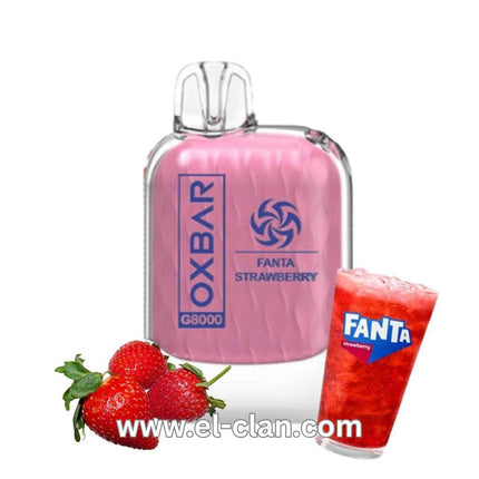 Oxbar G8k Fanta Strawberry disposable vape with 8000 puffs, strawberry flavor, salt nic, in a sleek design.