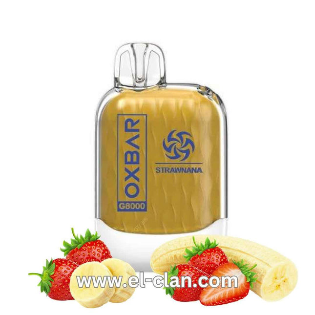 Oxbar G8K Strawnana disposable vape with strawberry and banana flavor, 8000 puffs, salt nicotine, slim design.