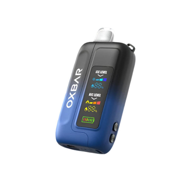 Oxbar Ice Nic 35k disposable vape with blueberry raspberry flavor, showing the sleek device with colorful branding and flavor details.