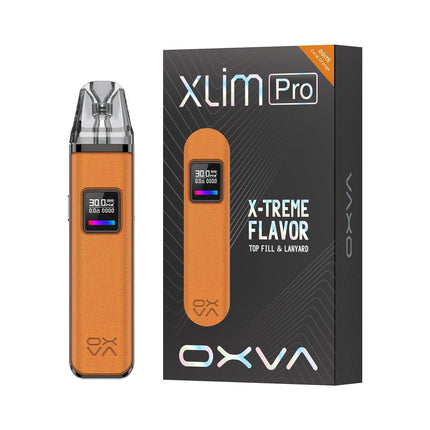 Oxva Xlim Pro Pod in brown leather, a sleek vape hardware and pod from OXVA with modern design and compact size.