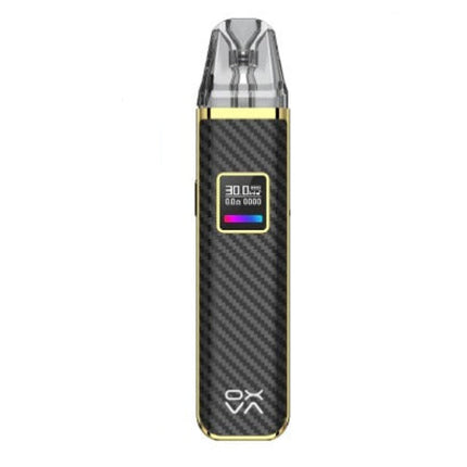 Brown leather Oxva Xlim Pro Pod, a compact vape device with a sleek design and ergonomic grip.