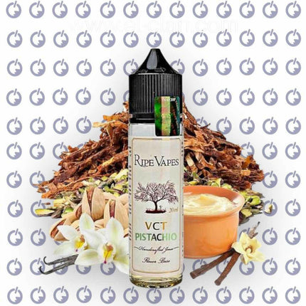 Ripe Vapes VCT Pistachio flavored vape in a 60ml bottle, featuring rich pistachio and tobacco notes in a premium imported vape liquid