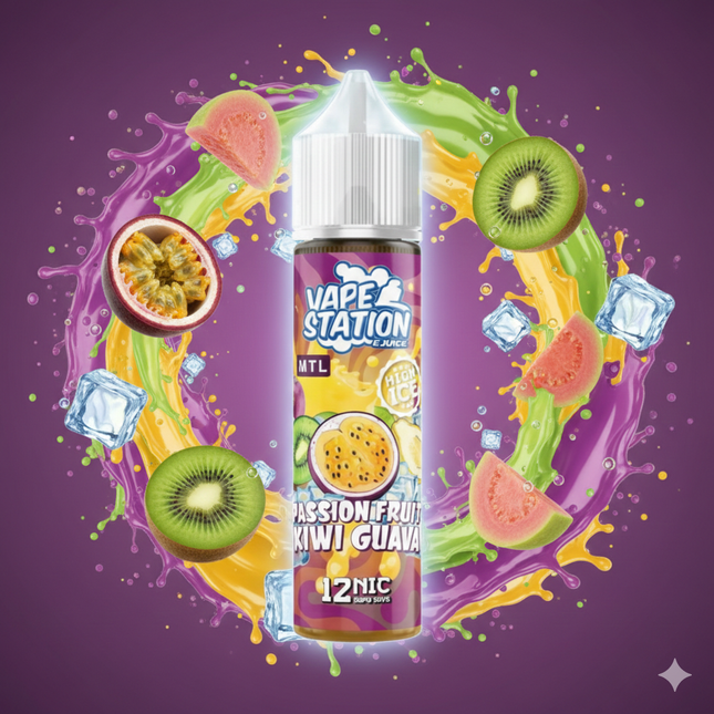 Vape Station Super Cool Passion Fruit Kiwi Guava باشون فروت كيوي جوافة ساقع جدا