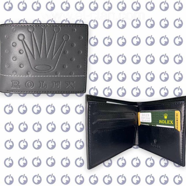 Grey Rolex wallet for men, showcasing a sleek design and premium craftsmanship, ideal for fashion-forward individuals.