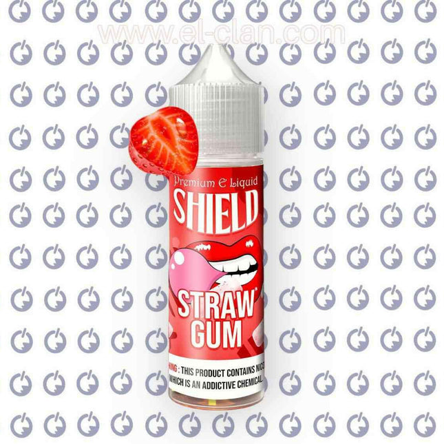 Shield Strawberry Gum in vape liquid form, 60ml bottle with 3mg nicotine, featuring a strawberry gum flavor for e-cigarettes.
