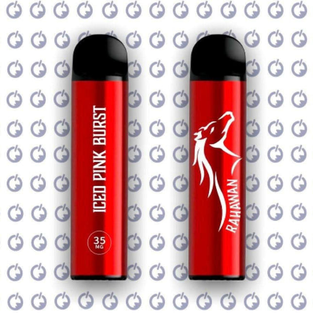 Sinbad Rahawan Iced Pink Burst disposable vape with pink and white design, featuring fruity flavor and compact portable style.