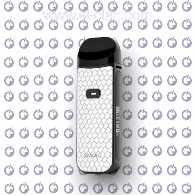 Smok Nord X white pod system vape device showing sleek design and compact size, with mouthpiece and airflow openings visible.
