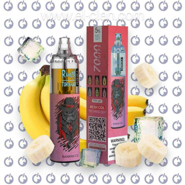 Tornado 7K Banana Ice disposable موز ساقع - RandM Dazzle -  الكلان فيب el-clan.