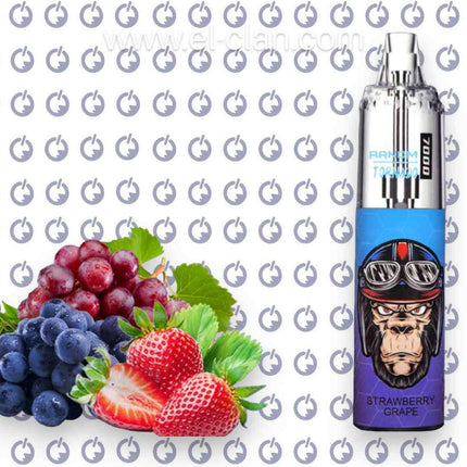 RandM Dazzle Tornado 7K Strawberry Grape disposable vape with 7000 puffs and 50 salt nicotine, featuring strawberry and grape flavors.