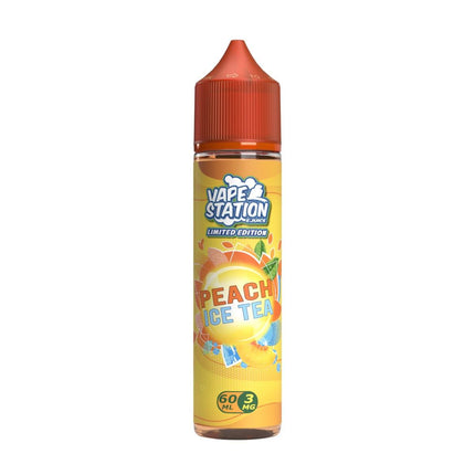 فيب ليكويد شاي خوخ مثلج من Vape Station، عبوة 60 مل بنكهة منعشة وملوحة 6 نيكوتين، مناسب للتدخين الإلكتروني