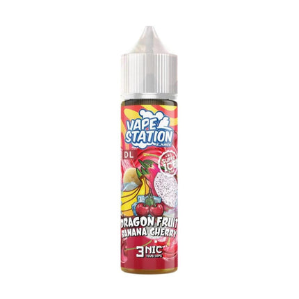 Vape Station Super Cool Dragon Fruit Banana Cherry in 60ml e-liquid bottle, local nicotine, flavorful vape juice for electronic cigarettes.