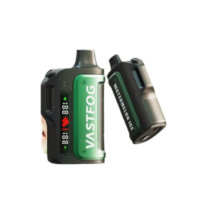 Vastfog Mech 15K Watermelon Ice disposable vape with watermelon flavor and 15,000 puffs, salt nic e-liquid, colorful design