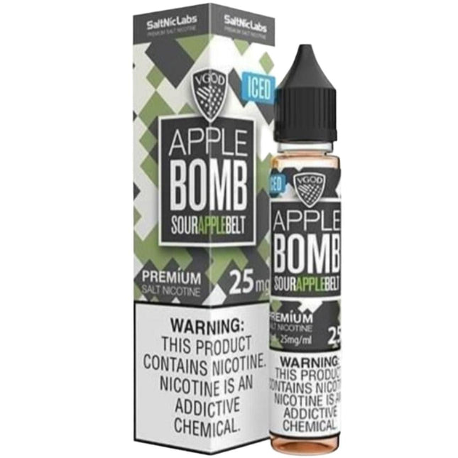 VGOD SaltNic Iced Apple Bomb vape juice in 30ml bottle, featuring icy apple flavor for vapor use.