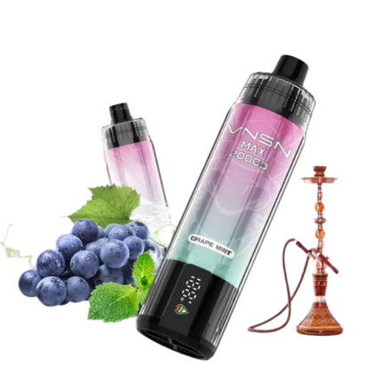 VNSN Max Disposable vape in Grape Mint flavor, showcasing sleek design and mouthpiece for easy use.