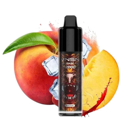 VNSN Spark Disposable Vape in Peash Ice flavor, showcasing sleek design and compact size for easy portability.