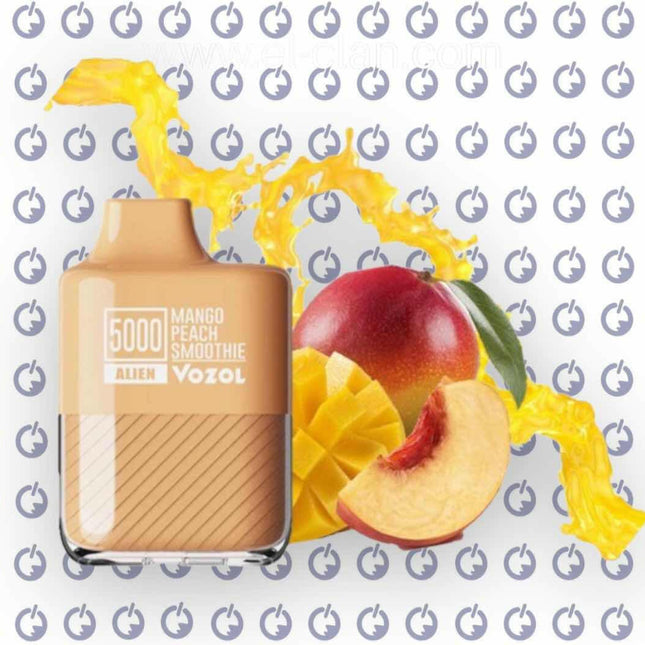 Vozol Alien 5000 Mango Peach Smoothie disposable vape pen with colorful design and 5000 puffs, featuring mango and peach flavor.