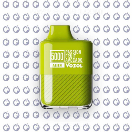 Vozol Alien 5000 Passion Fruit Avocado disposable vape device with colorful design and 5000 puffs.