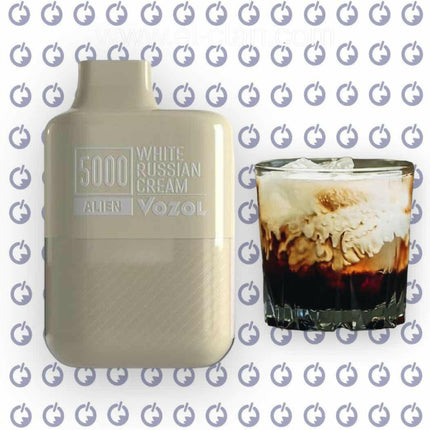 Vozol Alien 5000 White Russian Cream disposable vape pen with 5000 puffs, featuring a creamy white Russian flavor.