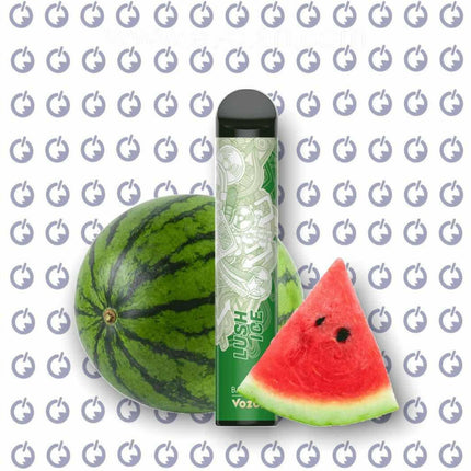 Vozol Bar Lush Ice disposable vape with watermelon flavor, 2200 puffs, showing the sleek device with colorful branding.