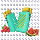 Vozol Gear 10K Raspberry Watermelon disposable vape pen with vibrant raspberry and watermelon flavors, 10,000 puffs, in a sleek design.