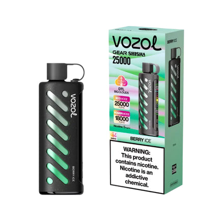 فيب فايب Vozol Gear Shisha 25k توت ساقع، جهاز فيب ديسبوسبل بسعة 25000 نفخة ونكهات ملونة وملمس ناعم