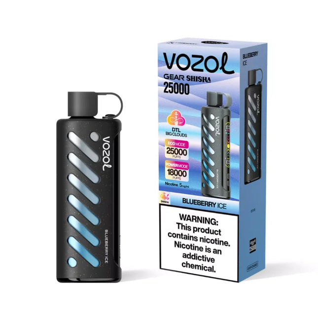 Vozol Gear Shisha 25k Blueberry Ice disposable vape with a sleek design and vibrant blueberry flavor.