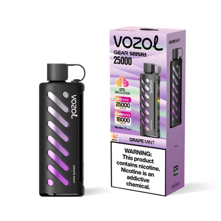 تبغ فيب Vozol Gear شيشة بنكهة عنب ونعناع، ديسبوسبل بقوة 25 ألف نفخة وسلنتنك، صورة للعبوة