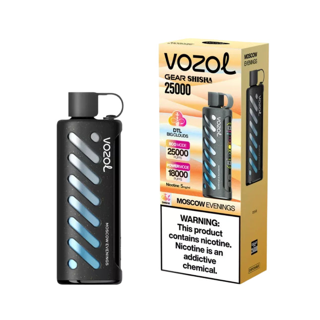 سجارة إلكترونية Vozol Gear Shisha 25k موسكو إيفينينغز مع نكهة توت كانتالوب ساقع، فيب ديبوسبل بحوالي 25000 بخة