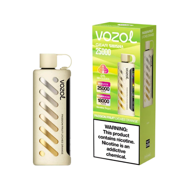 شيشة فيب فابوشن فروت ليتشي برتقال من Vozol Gear، disposable ب 25000 نفخة، نكهات فاكهية طبيعية.