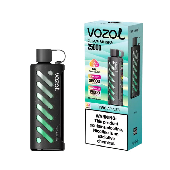 سجارة إلكترونية Vozol Gear Shisha 25k تفاح فيب ديسبوسبل مع نيكوتين ملح، تصل إلى 25000 نفخة.