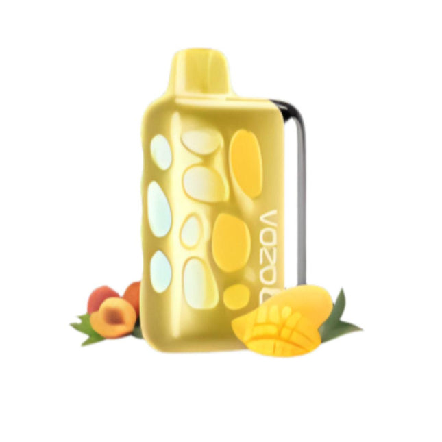 Vozol Rave 40k Mango Peach disposable vape in black with branding, showing the device with mango and peach flavor design.