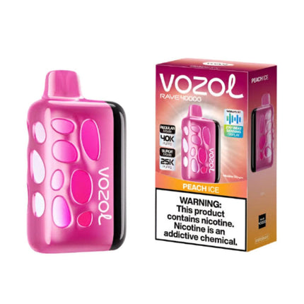 سجائر فيب Vozol Rave 40K بنكهات خوخ ساقع، تدخين سهل وعملي بقوة 40000 نفثة من ماركة Vozol Disposable