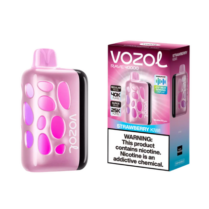 Vozol Rave 40k Strawberry Kiwi disposable vape pen with 40,000 puffs, in strawberry and kiwi flavor, salt nic e-cigarette