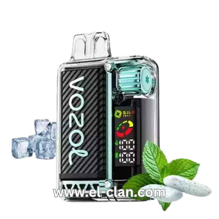 Vozol Vista 20K Miami Mint disposable vape in green, showing sleek design and packaging with mint flavor branding.