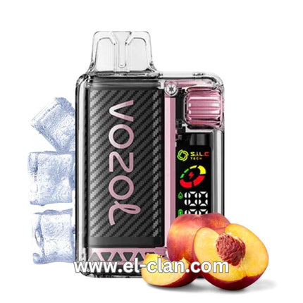Vozol Vista 20K Peach Ice disposable vape pen with peach flavor and cooling ice, designed for up to 20,000 puffs.