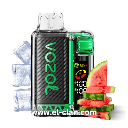 Vozol Vista 20K Watermelon Ice disposable vape with pink and green design, showing the watermelon ice flavor.