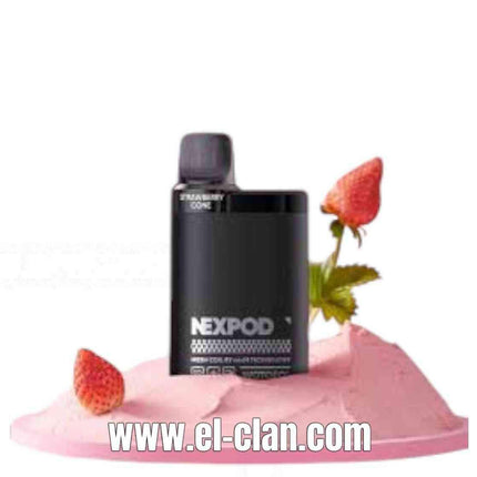 Wotofo Nexpod 5K Strawberry Cone disposable vape showing the device with strawberry cone flavor and sleek design.