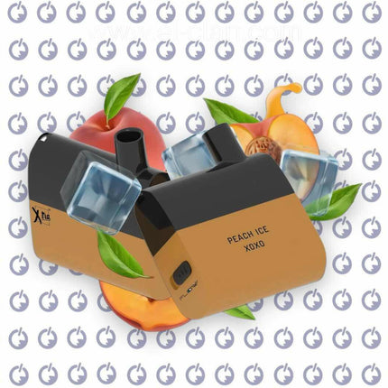 Xtra Flow Peach Ice XOXO disposable vape in vibrant peach color, showcasing the sleek design and branding for flavorful vaping.